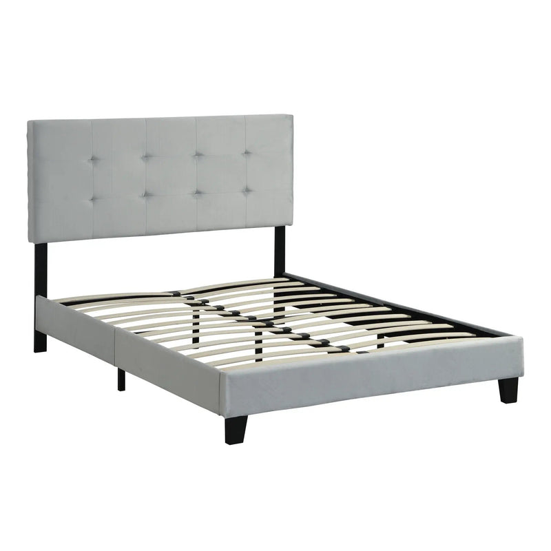 Full Size Upholstered Platform Bed Frame With Pull Point Tufted Headboard, Strong Wood Slat Support, Mattress Foundation, No Box Spring Needed - Gray by HouseOfZazla