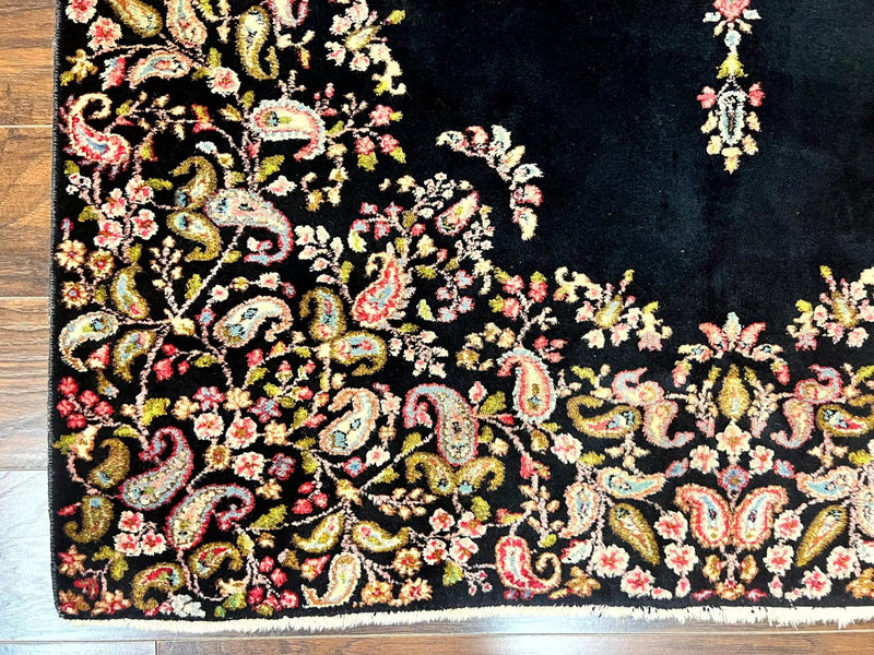 Antique Persian Kirman Rug 5x8, Floral Kirman, Midnight Blue/Black, Semi Open Field, Handmade Vintage Wool Carpet by Jewel Rugs