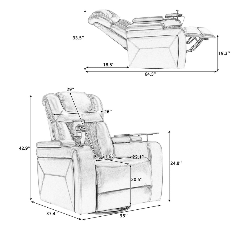 270 Degree Swivel Power Recliner With Tray Table, Phone Holder, Cup Holder, USB Port by HouseOfZazla