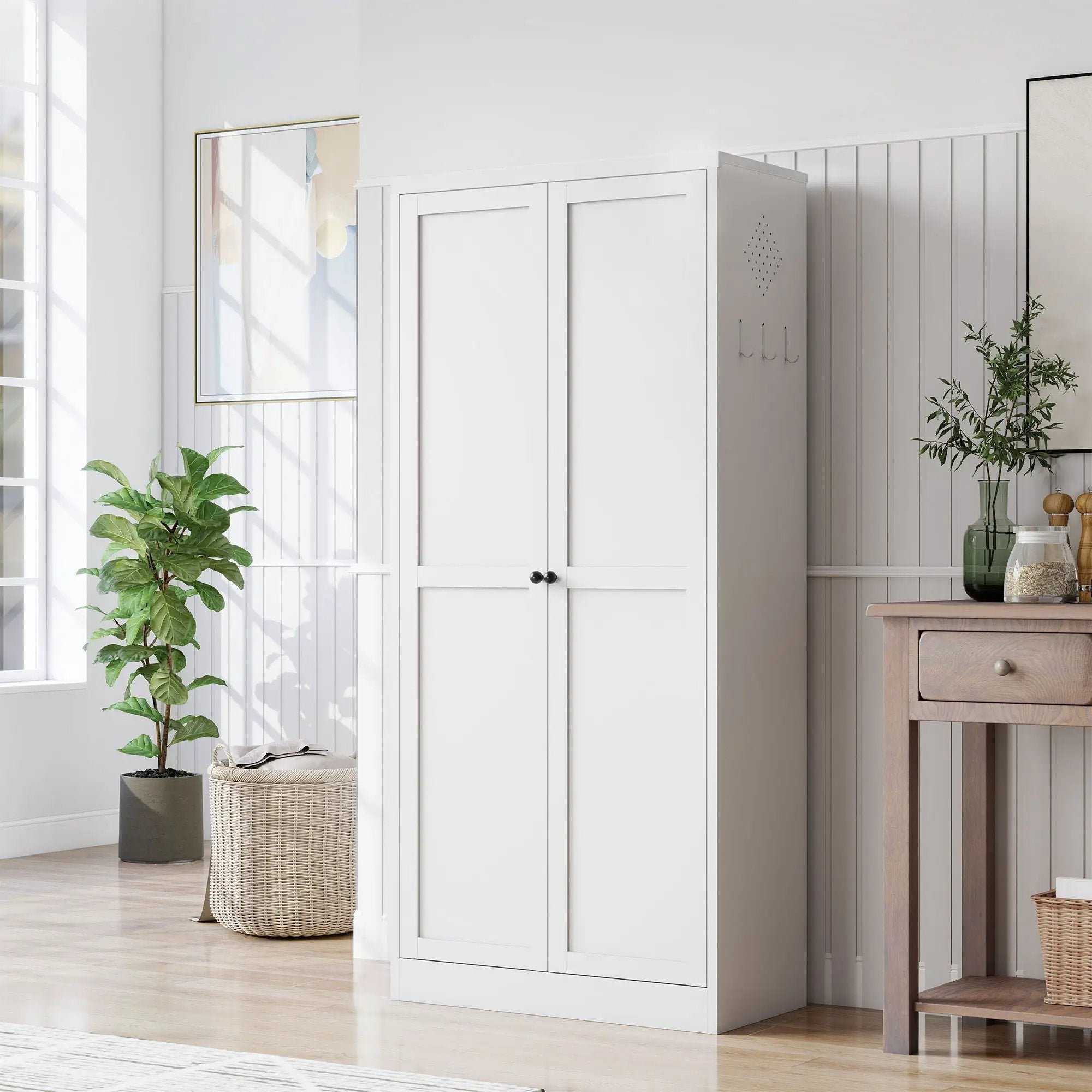 Kitchen Pantry Cabinet Adjustable Storage With 4 Shelves, Heavy Duty Freestanding Pantry Organizer - White by HouseOfZazla