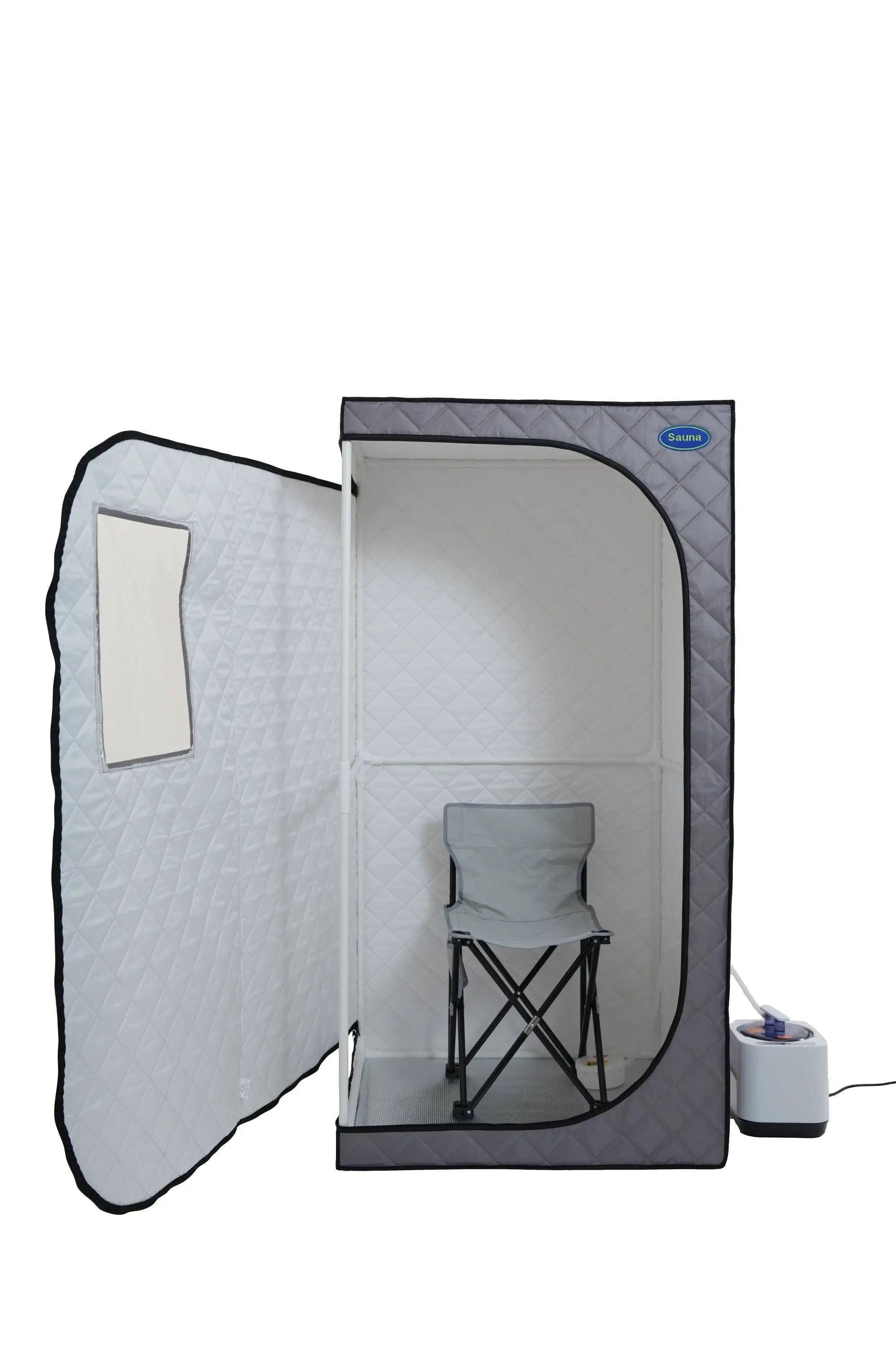 Portable Grey Mini Plus style Steam Sauna tent–Personal Home Spa, with Steam Generator, Remote Control, Foldable Chair, PVC pipes. Easy to Install,fast heating, with FCC & UL Certification by HouseOfZazla