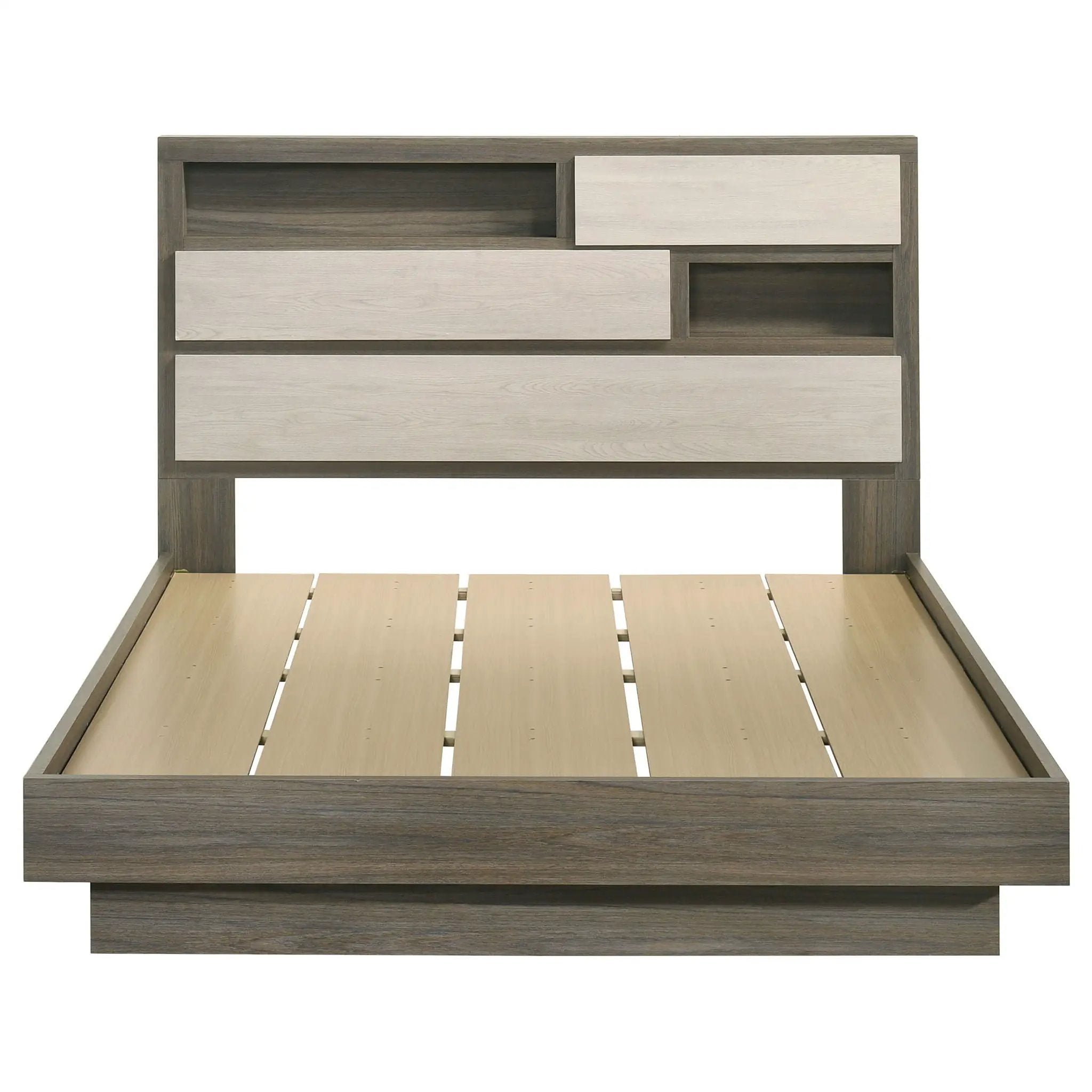 Fenwick Queen Bed Bookcase Headboard Grey Oak by Unique Piece Furniture