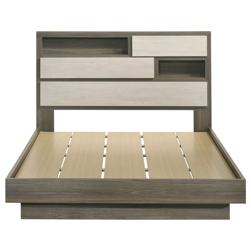 Fenwick Queen Bed Bookcase Headboard Grey Oak by Unique Piece Furniture