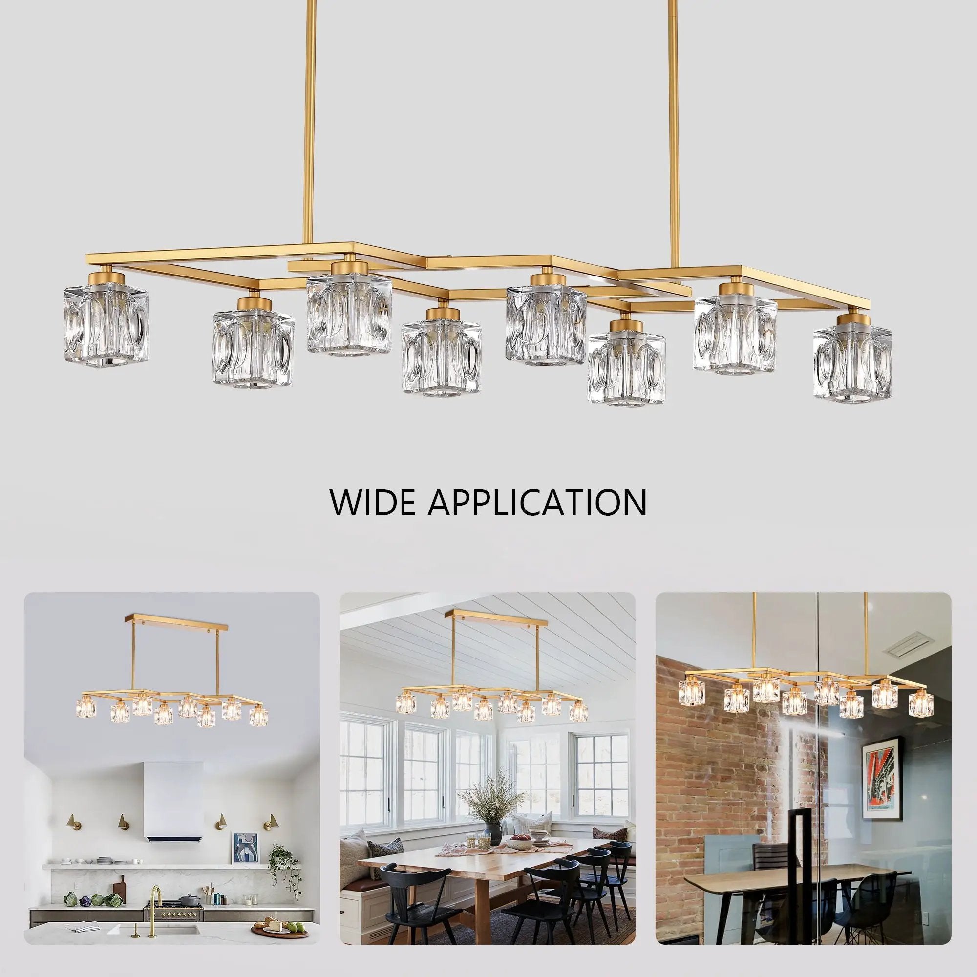 Crystal Chandelier For Dining Room, 8 Light Kitchen Chandelier Light Fixture Modern Metal Industrial Chandeliers For Farmhouse Entryway Living Room (8*G9 Bulbs Included) - Matte Gold by Unique Piece Furniture