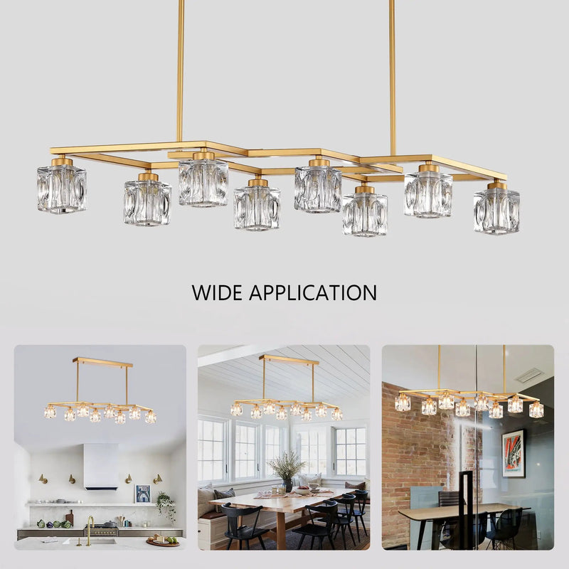Crystal Chandelier For Dining Room, 8 Light Kitchen Chandelier Light Fixture Modern Metal Industrial Chandeliers For Farmhouse Entryway Living Room (8*G9 Bulbs Included) - Matte Gold by Unique Piece Furniture
