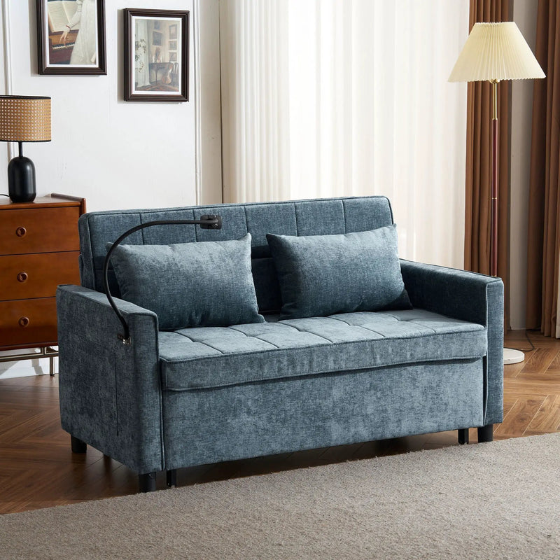 Pull-Out Sleeper Sofa With Reversible Backrest Cushion, Side Pockets, 2 USB Ports And A Phone Holder For Living Room by HouseOfZazla