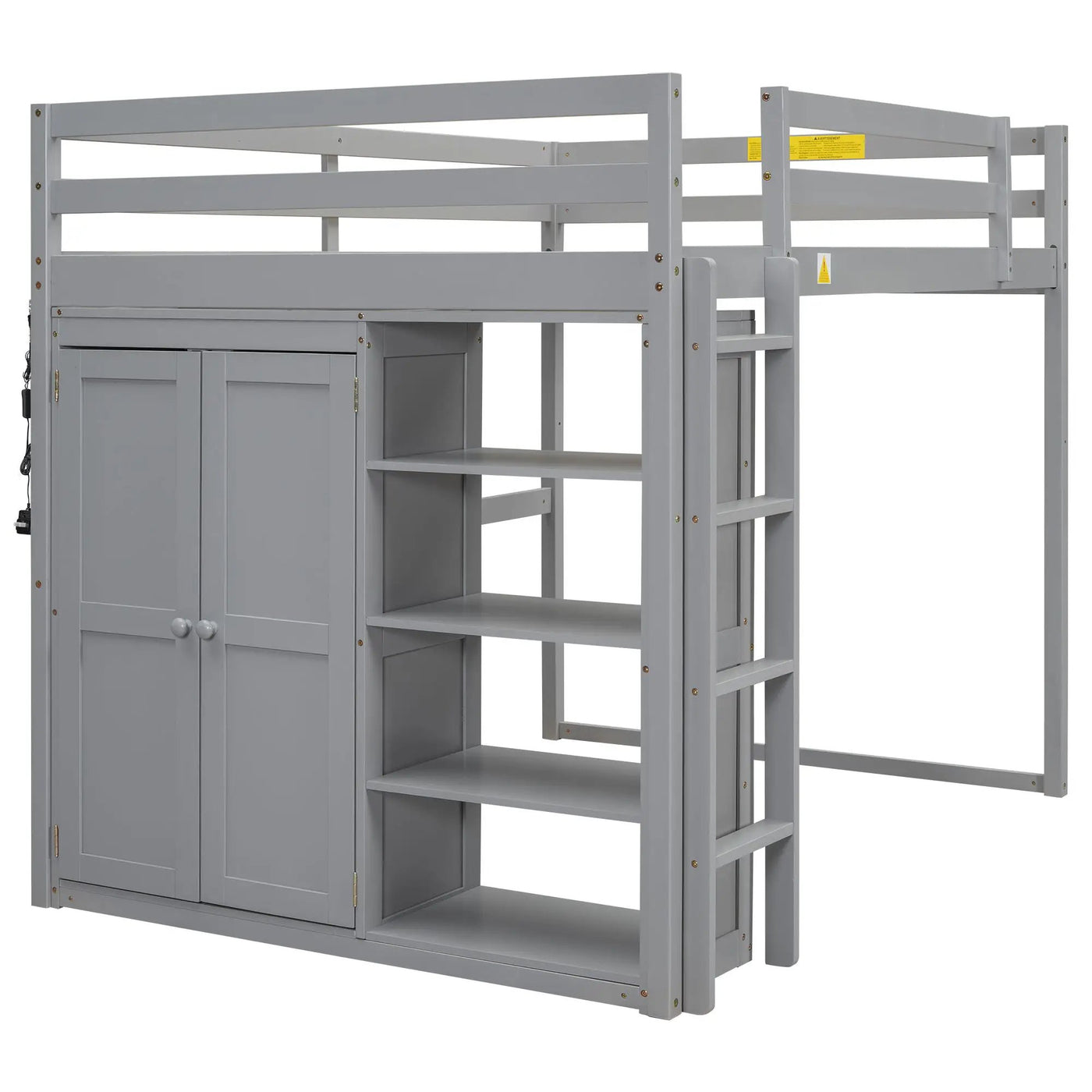 Loft Bed With Built In Wardrobe, Storage Shelves, And LED Light by HouseOfZazla