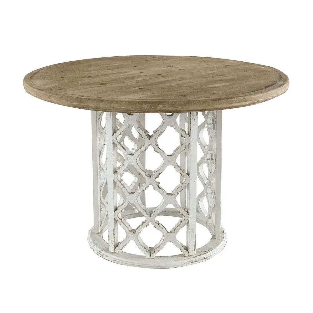Round Wooden Dining Table With Ornate Cut Out Base - Brown / Antique White by Unique Piece Furniture