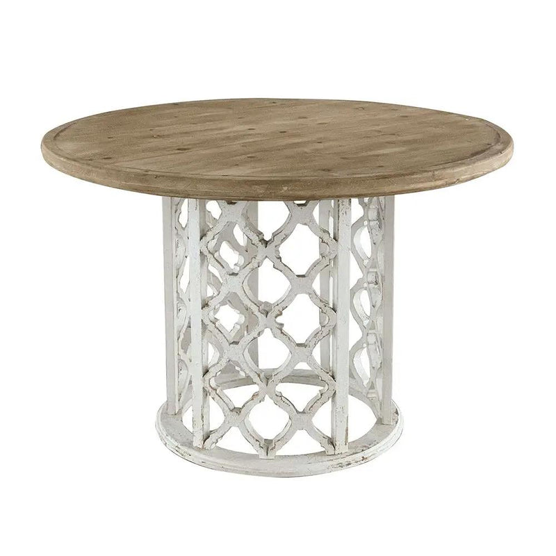 Round Wooden Dining Table With Ornate Cut Out Base - Brown / Antique White by HouseOfZazla
