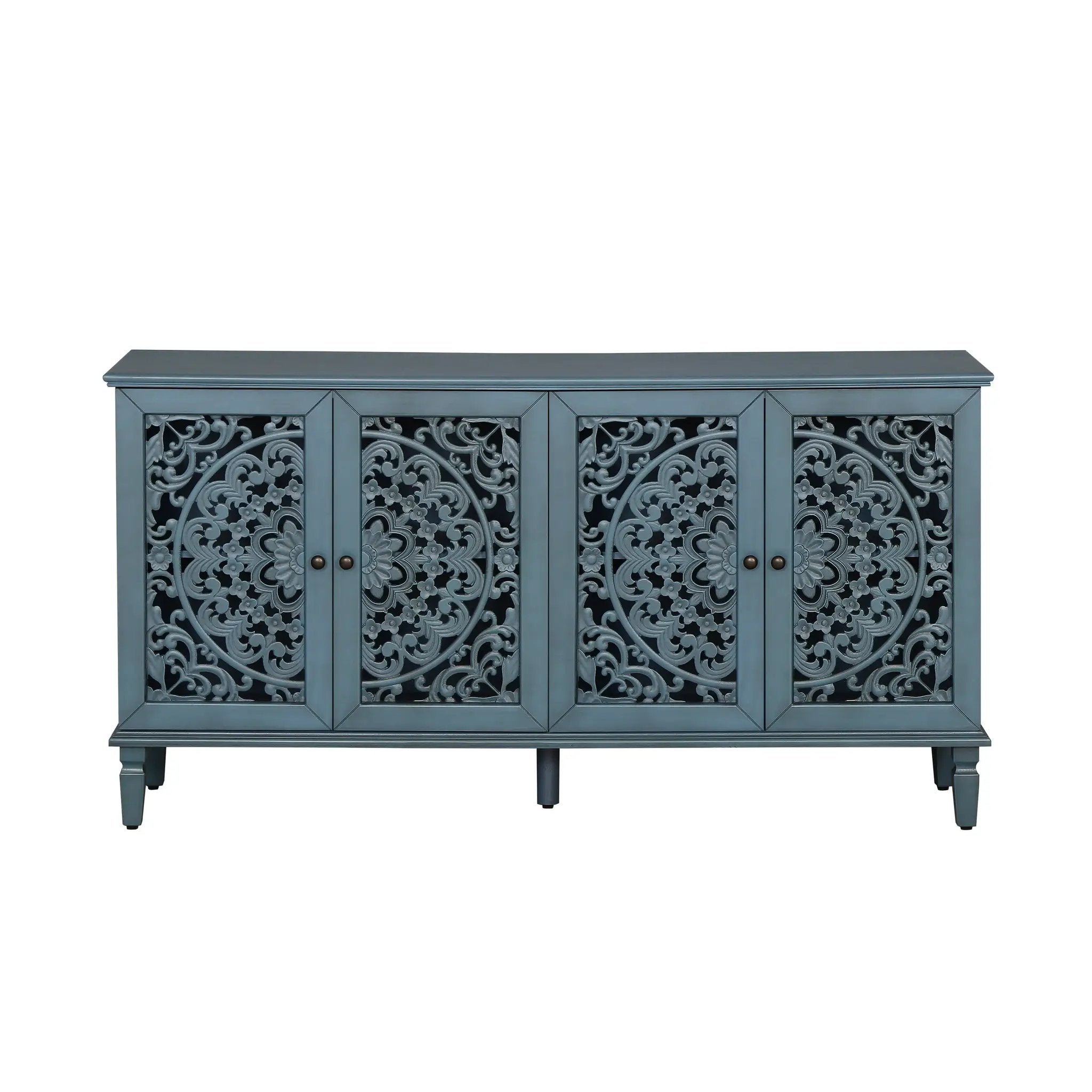 60" Antique Buffet Cabinet with Floral Carvings and Adjustable Shelves by HouseOfZazla