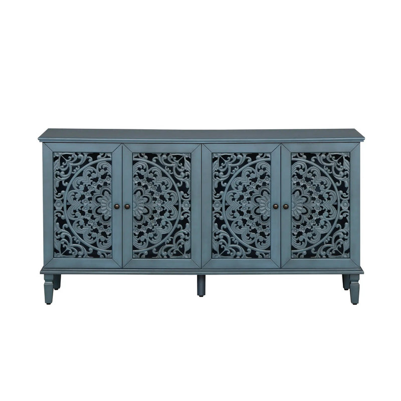 60" Antique Buffet Cabinet with Floral Carvings and Adjustable Shelves by HouseOfZazla