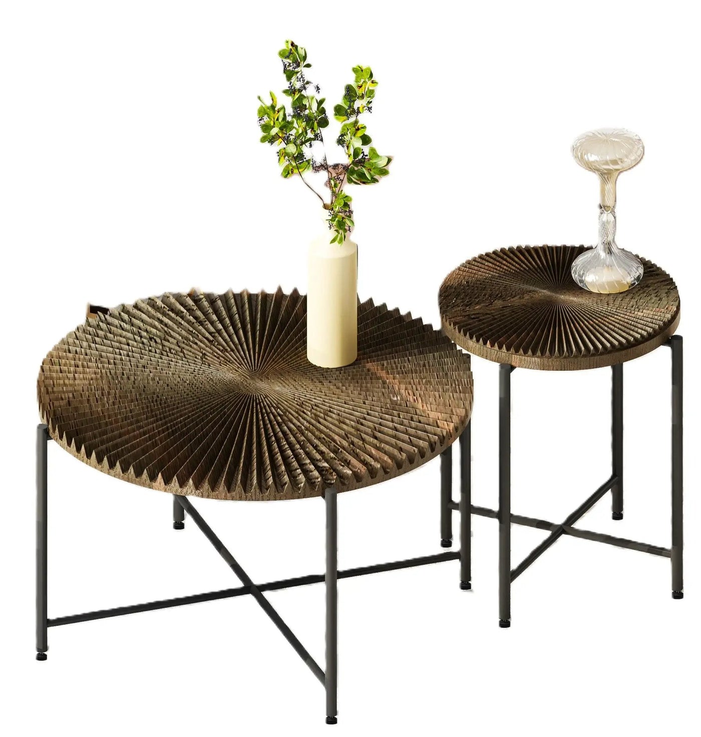 Radial - Pattern Coffee And End Table Set Waterproof Cover, Distressed Cylindrical Design (Set of 2) by Unique Piece Furniture