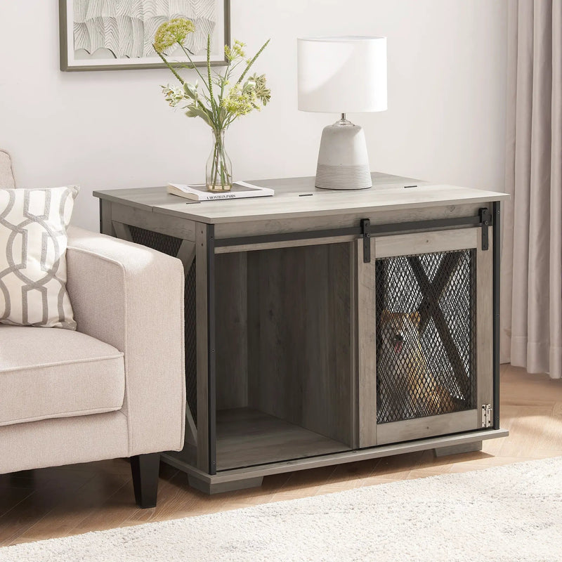Farmhouse Dog Cage Crate Furniture with Sliding Barn Door by HouseOfZazla