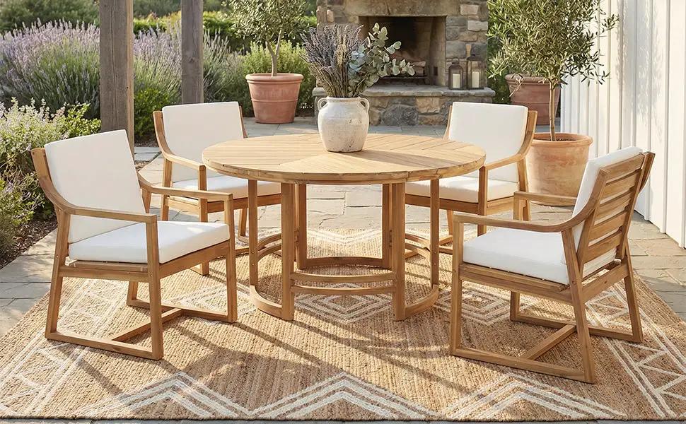 Outdoor Dining Set 5-Piece Patio Table And Chairs Set with Umbrella Hole by HouseOfZazla