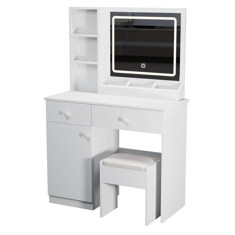 Fashion Vanity Desk With Mirror And Adjustable Lights, Makeup Table Set With 2 Drawers - White by HouseOfZazla