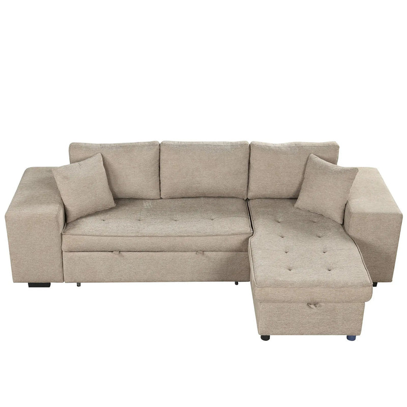 Modern L-Shape 3 Seat Reversible Sectional Couch, Pull Out Sleeper Sofa With Storage Chaise And 2 Stools For Living Room Furniture Set by HouseOfZazla