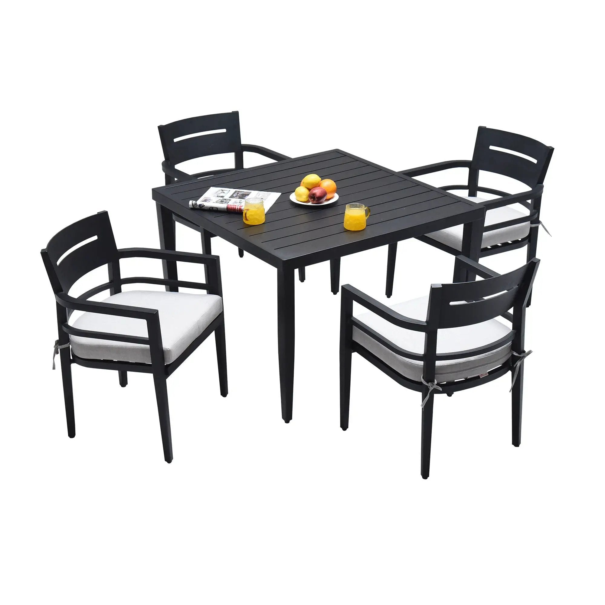 Outdoor Modern Dining Set, Chairs Sunbrella Cushioned And Dining Table With Umbrella Hole by HouseOfZazla