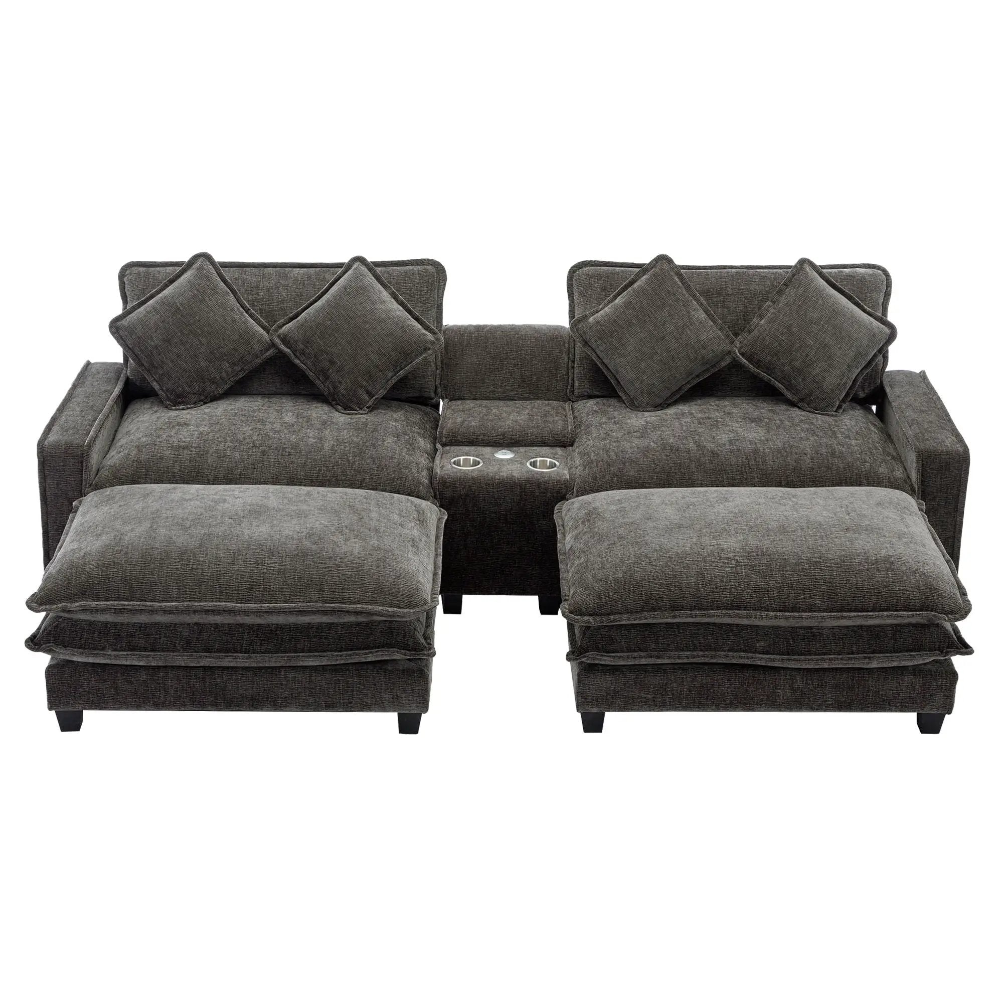 Modern Sectional Sofa With Removable Ottomans, USB Ports by HouseOfZazla