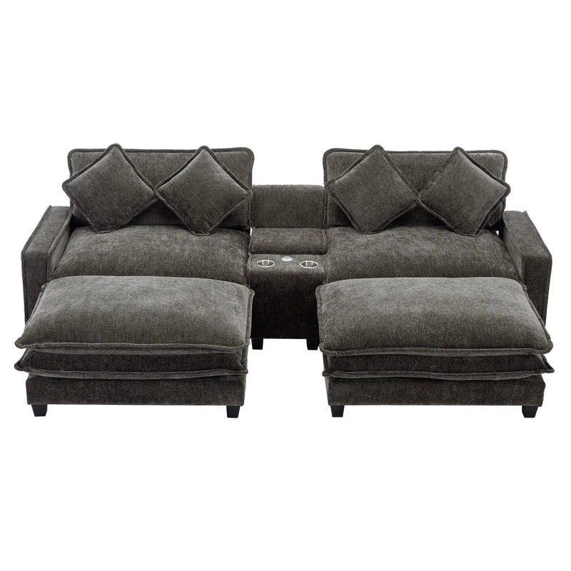 Modern Sectional Sofa With Removable Ottomans, USB Ports by HouseOfZazla