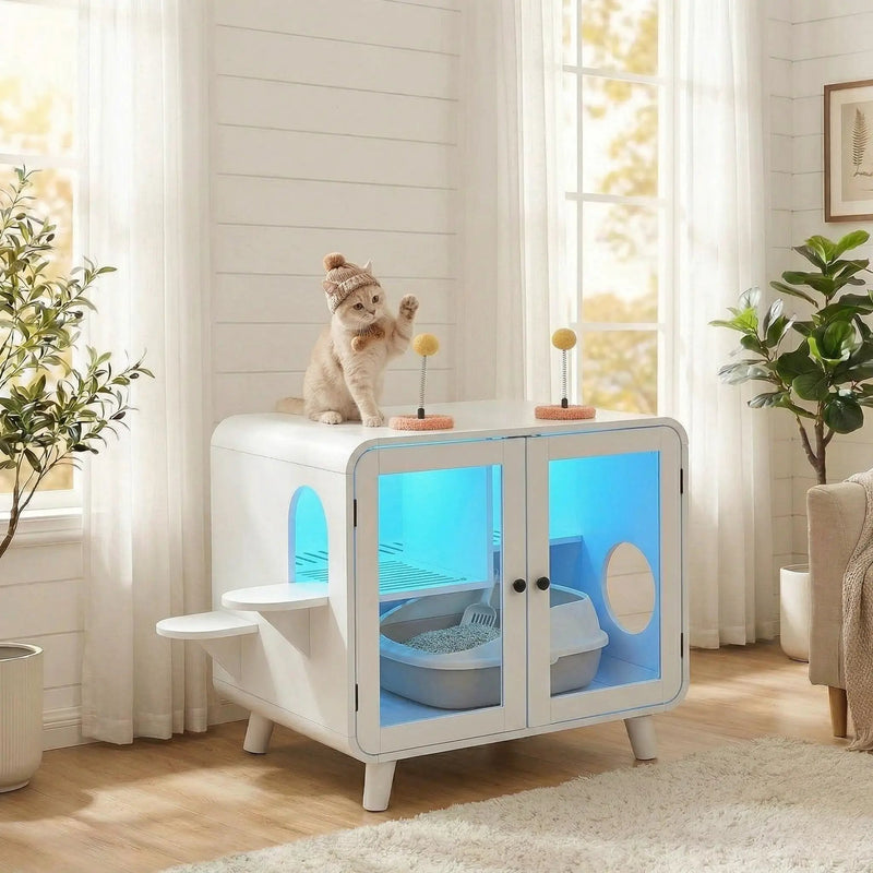 Cat Hidden Litter Box Enclosure with RGB LED Light by HouseOfZazla