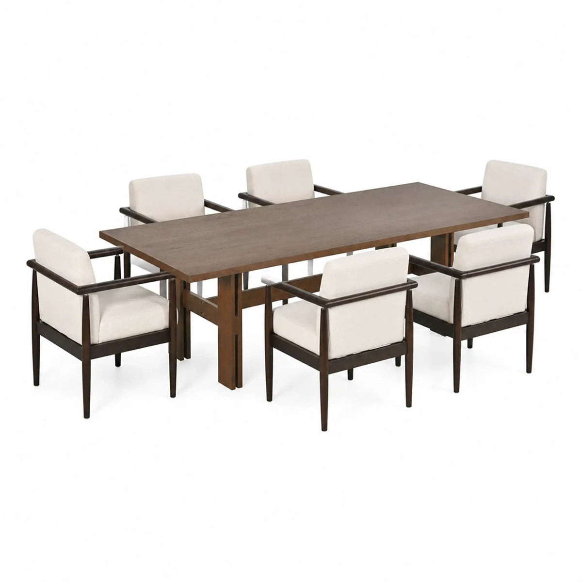 7-Piece Dining Table Set, Mid-Century 71" Rubber Wood by HouseOfZazla