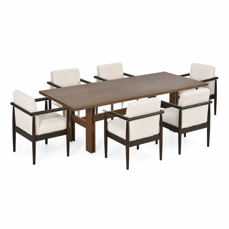 7-Piece Dining Table Set, Mid-Century 71" Rubber Wood by HouseOfZazla