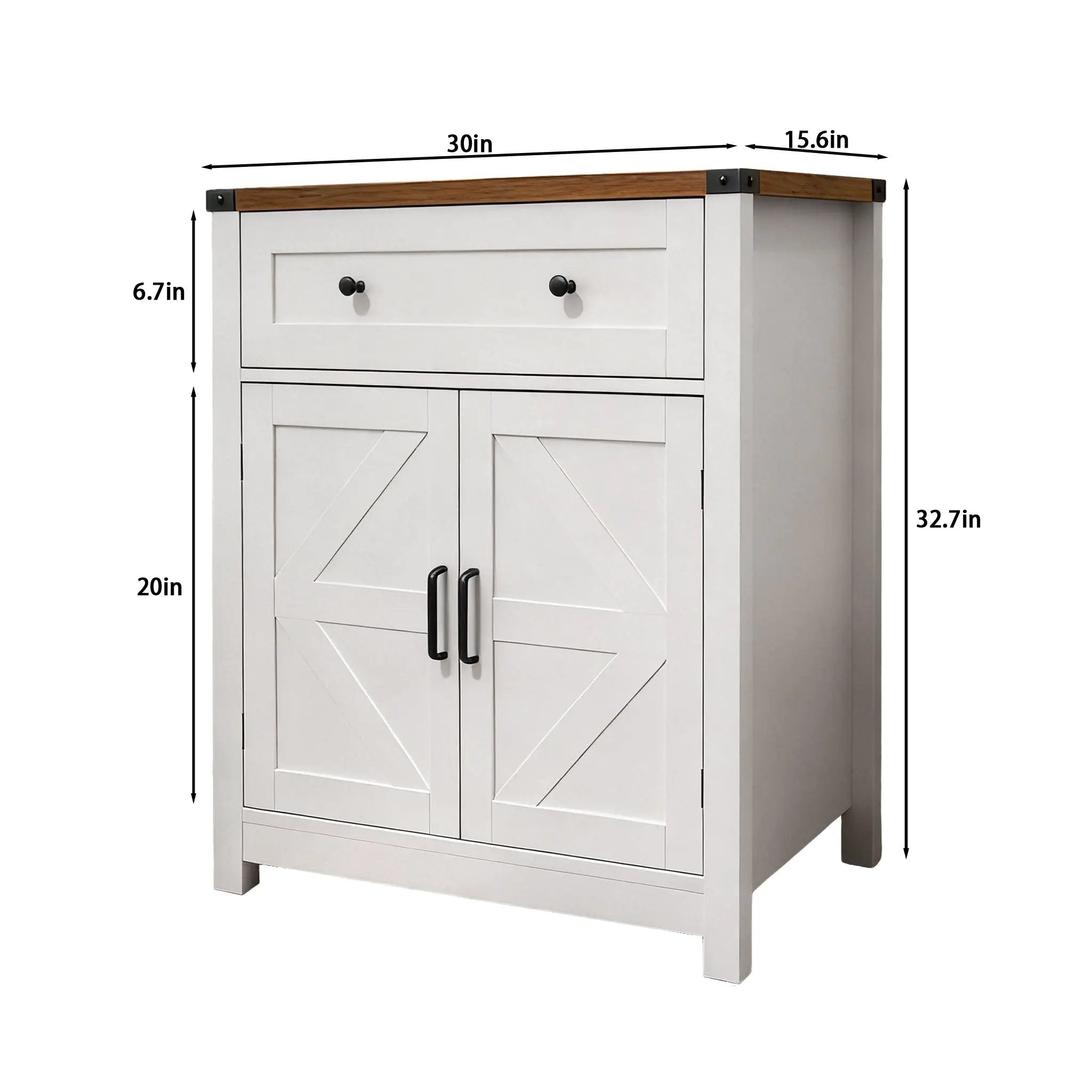 White & Wood-Grain Top Farmhouse Barn-Door Storage Cabinet by HouseOfZazla