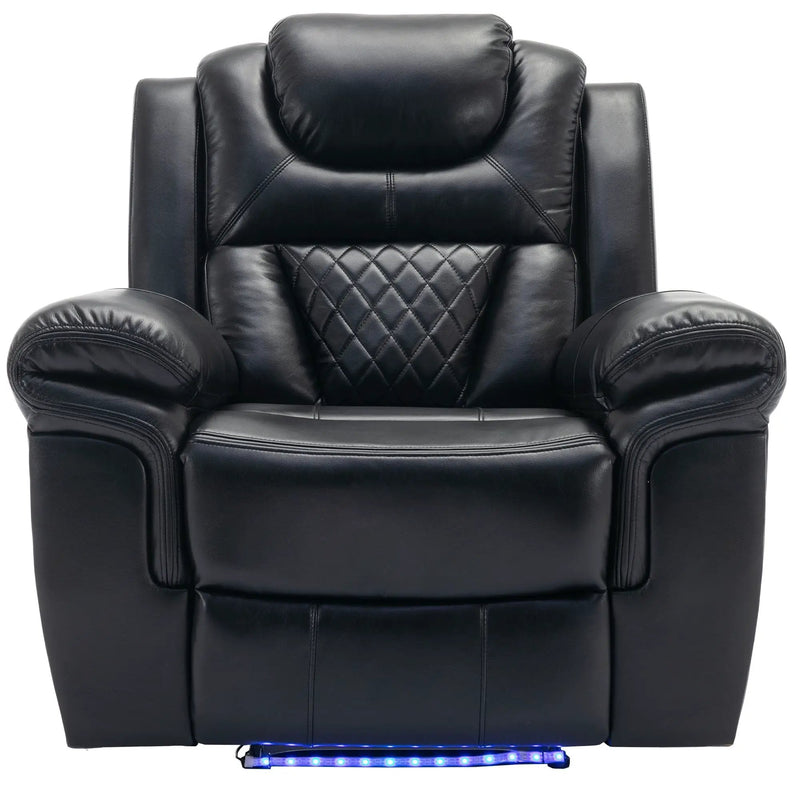 3 Pieces Recliner Sofa Sets Home Theater Seating Manual Recliner Chair With Center Console And LED Light Strip For Living Room by HouseOfZazla