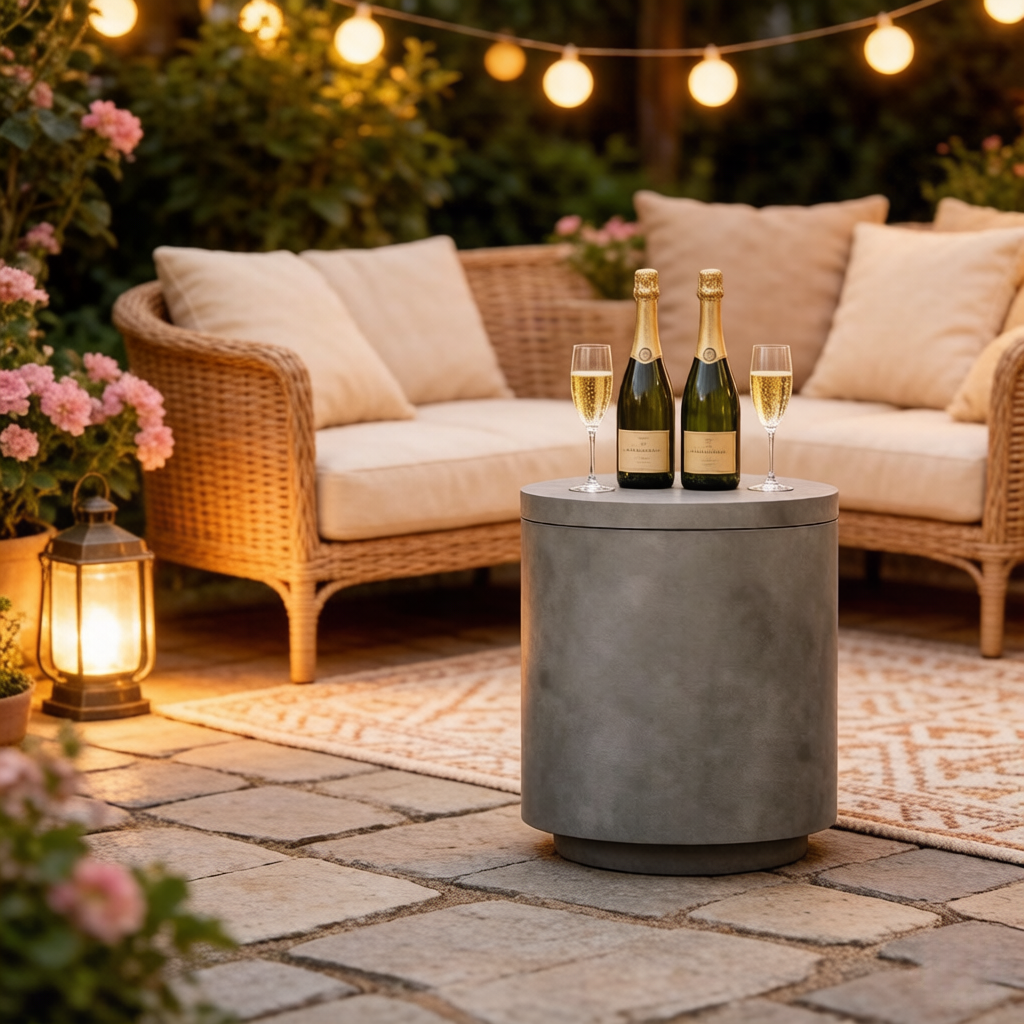 Portable Storage Box, Pool Ice Cooler, Cooler Side Table, Modern Balcony Table by HouseOfZazla