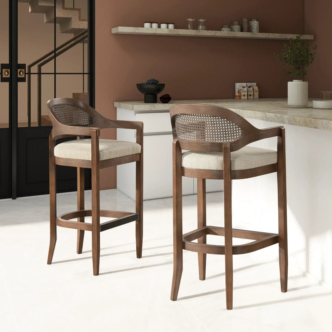 Americana - Mid-Century Modern Cane Back Counter Stool by HouseOfZazla