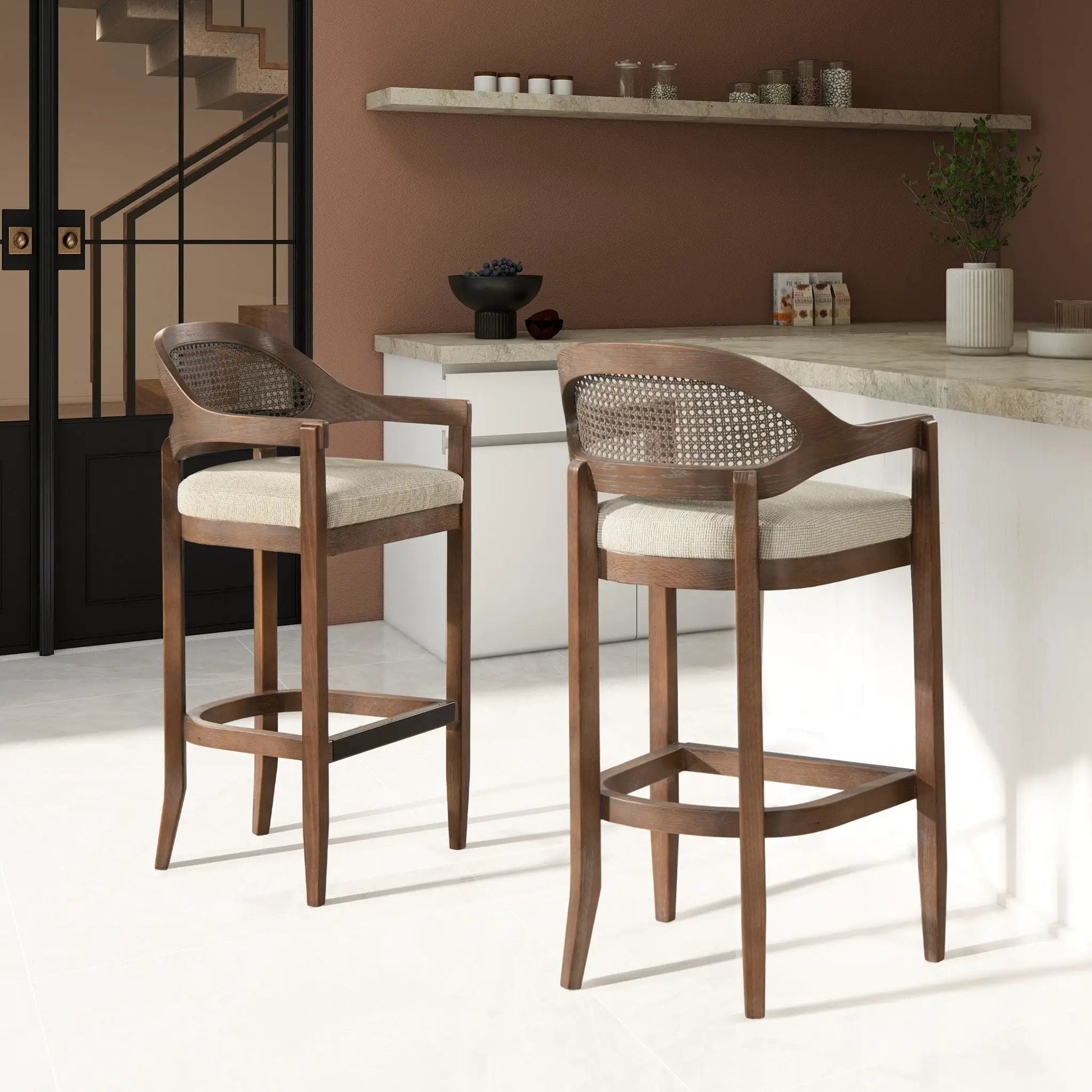 Americana - Mid-Century Modern Cane Back Counter Stool by Unique Piece Furniture
