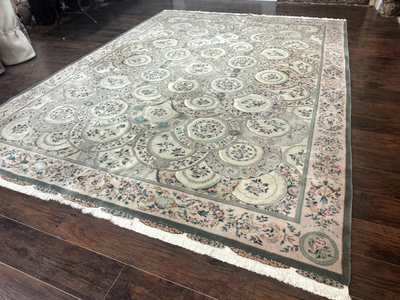 Pak Persian Rug 9x12, Wool with Silk Highlights, European Design, Floral, Green by Jewel Rugs