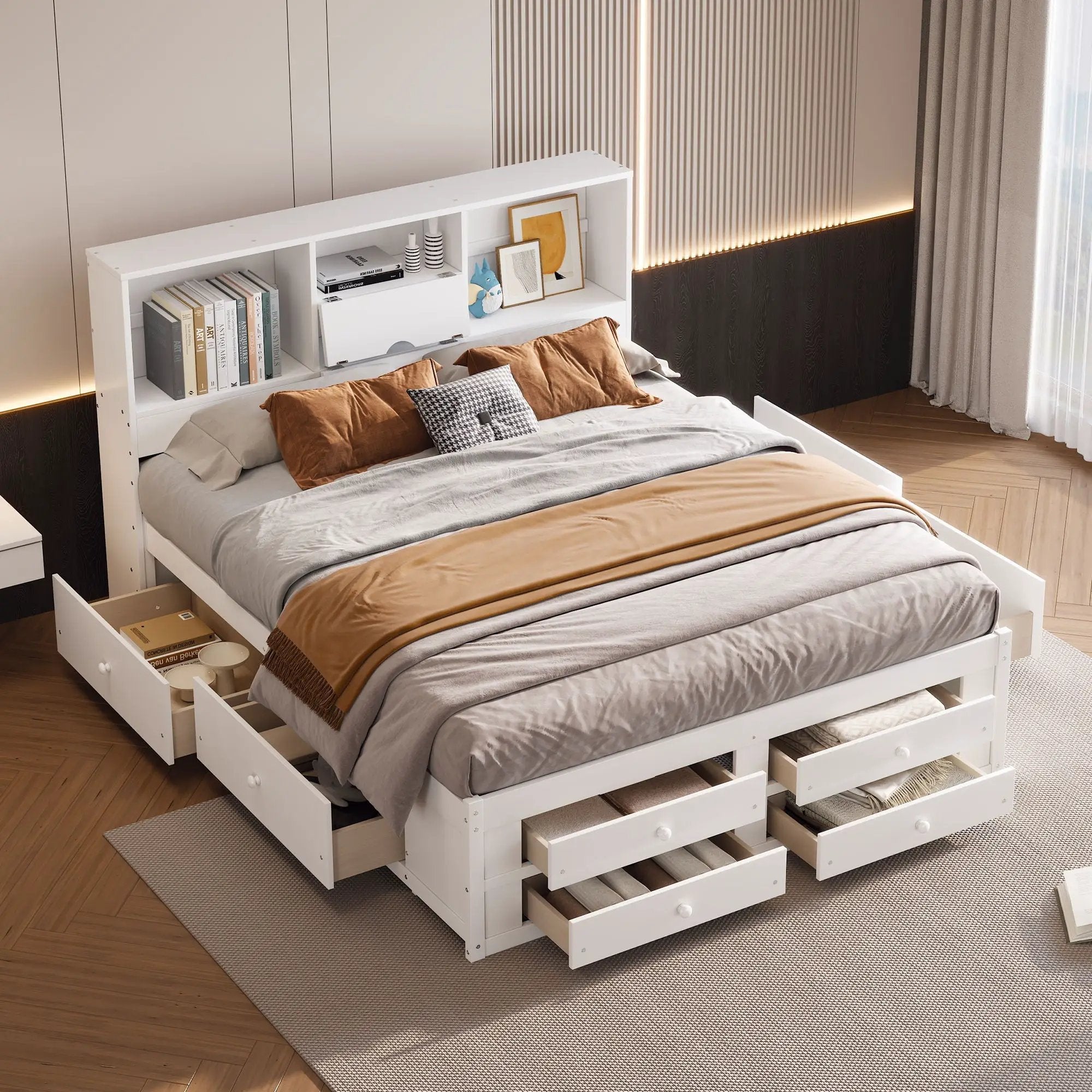 Platform Bed With Storage Headboard And 8 Drawers by Unique Piece Furniture