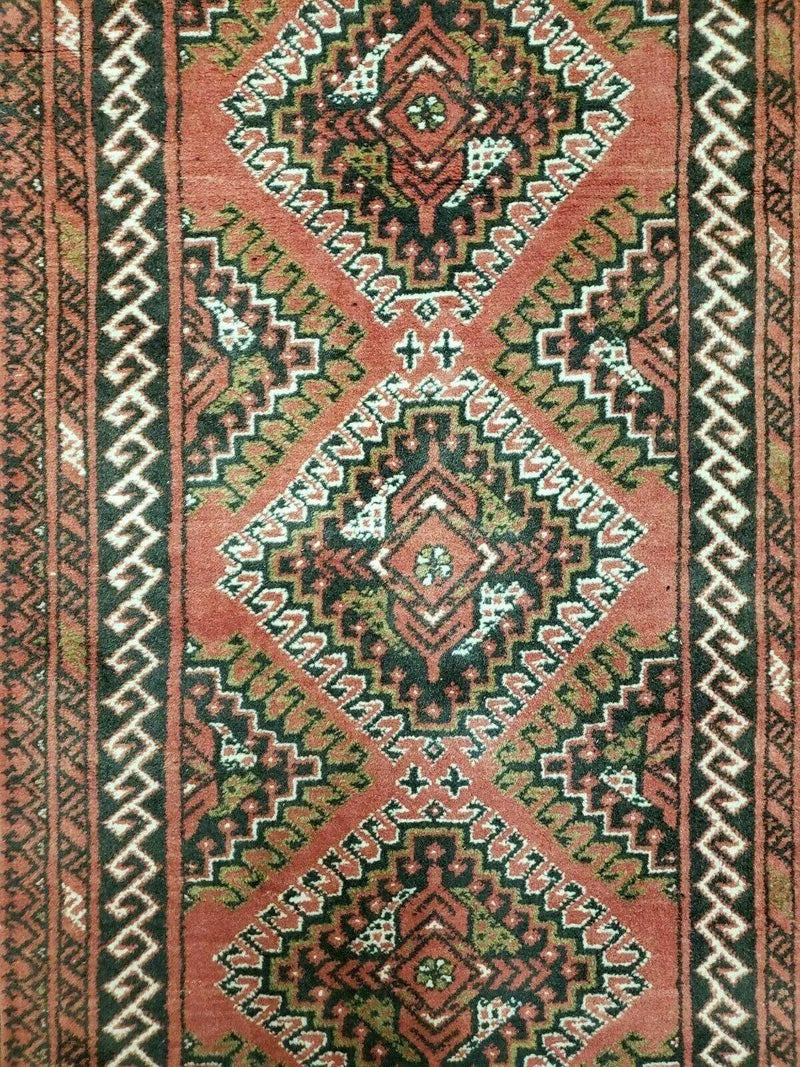 2' 5" X 9' Vintage Handmade Bokhara Red Turkoman Pakistani Wool Runner Rug Organic by Jewel Rugs