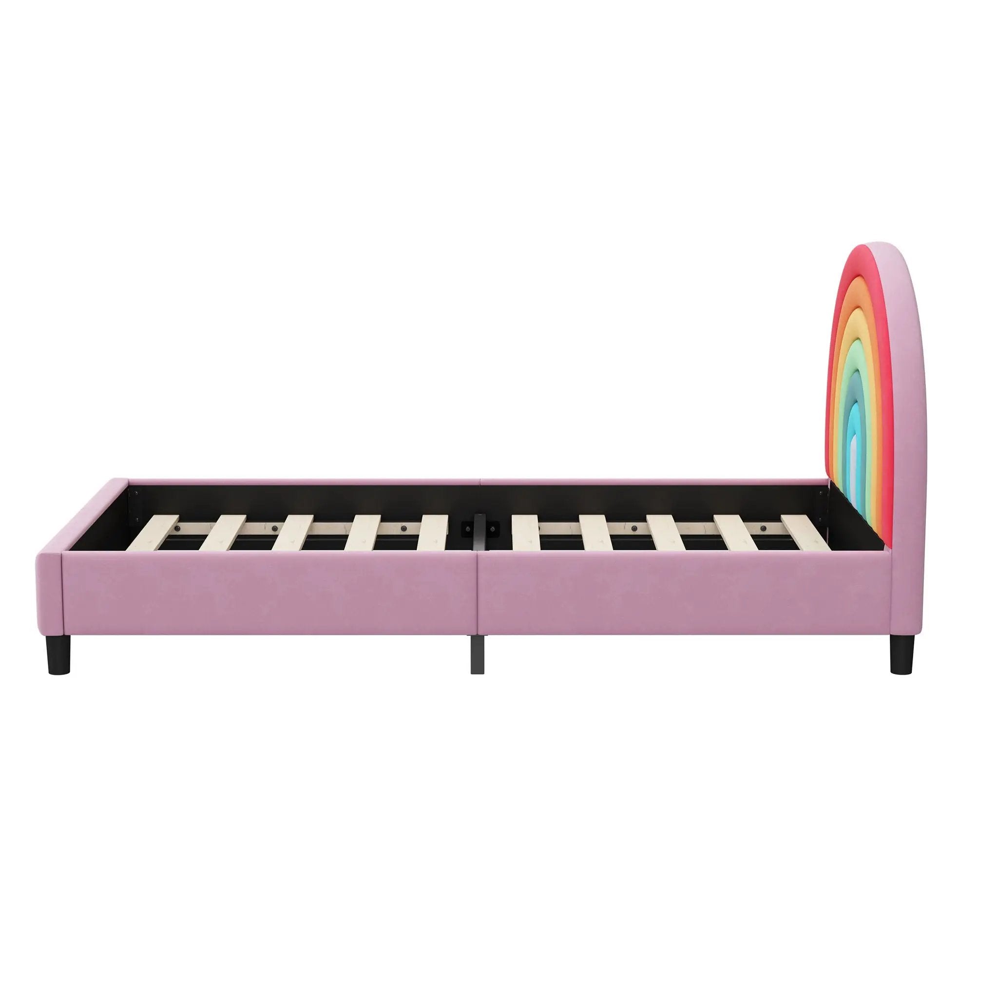 Rainbow Design Upholstered Twin Platform Bed Cute Style Princess Bed For Boys & Girls, Teens - Colorful / Pink by Unique Piece Furniture