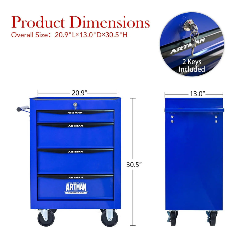 Rolling Metal Tool Chest With Drawers, Steel Storage Cabinet With Ball Bearing Slides by HouseOfZazla