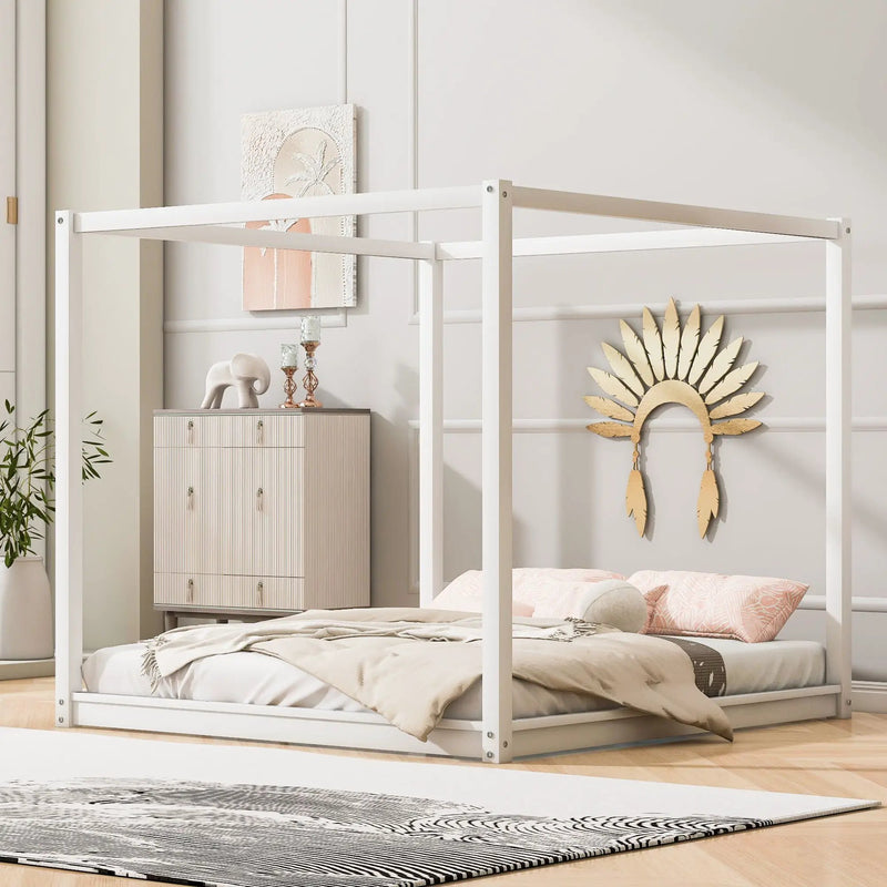 Wood Canopy Platform Bed With Support Legs And Airflow Slats by HouseOfZazla
