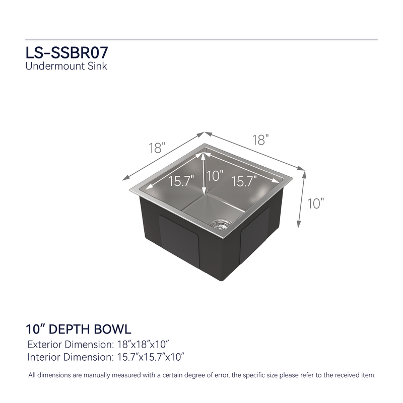 Stainless Steel Kitchen Sink, 18"x18" Single Bowl Undermount by HouseOfZazla