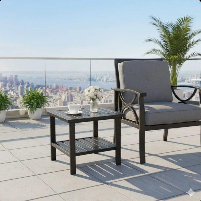 Square 2 Tier All-Weather Outdoor Side Table With Slatted Top by HouseOfZazla