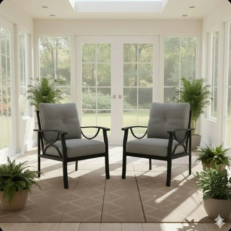All-Weather Armchairs With Cushions, Modern Sculptural Design (Set of 2) by HouseOfZazla