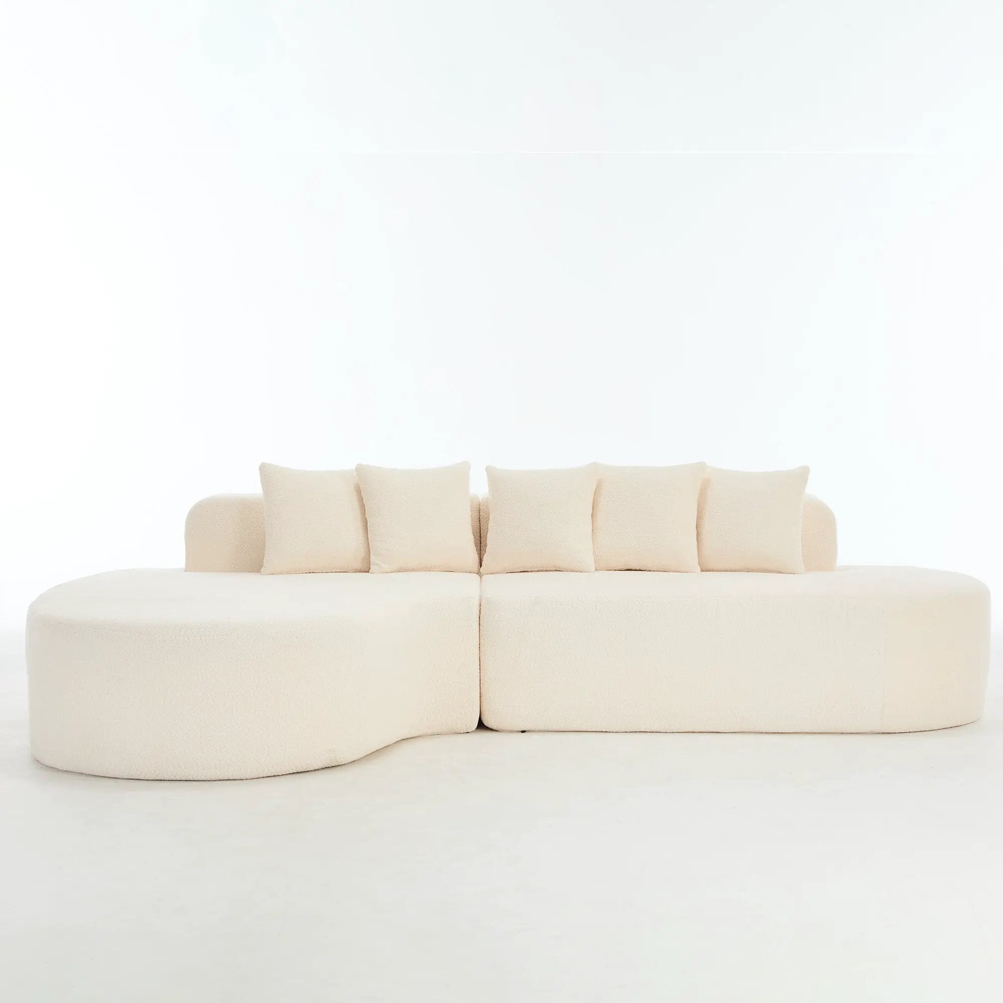 110.2'' Curved Sectional Sofa with 5 Pillows - Ivory by HouseOfZazla