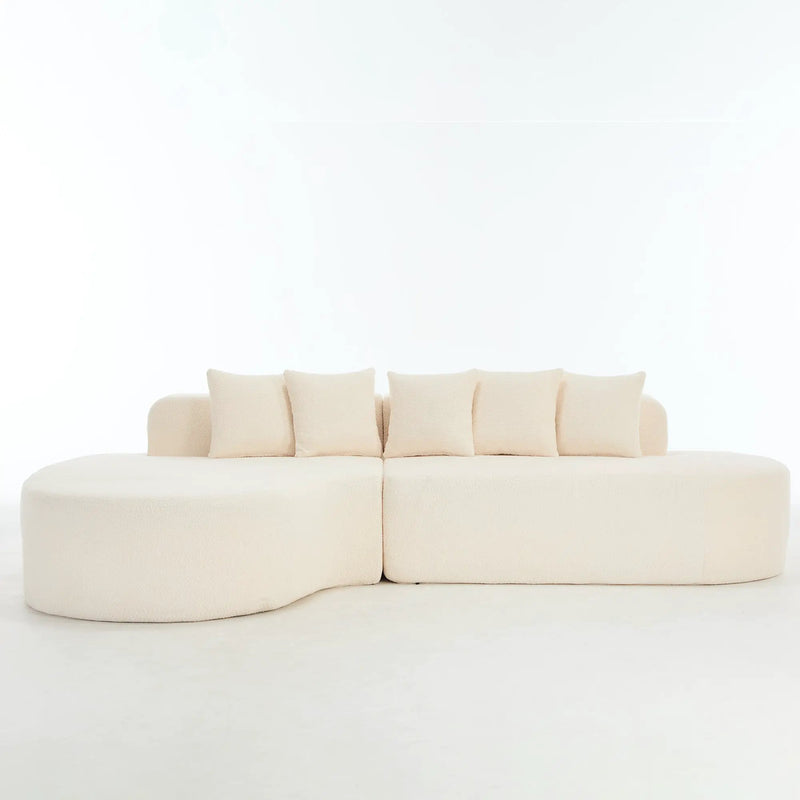 110.2'' Curved Sectional Sofa with 5 Pillows - Ivory by HouseOfZazla