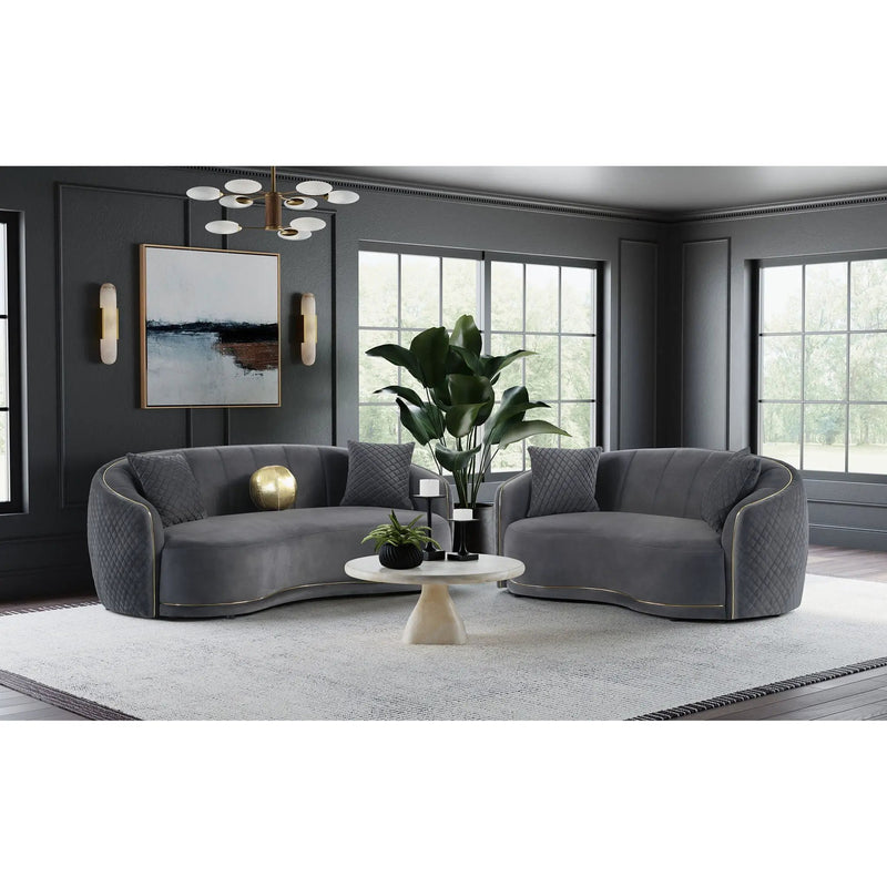 Lorraine - 2 Piece Upholstered Sofa Set With Tufting Trim - Dark Gray by HouseOfZazla