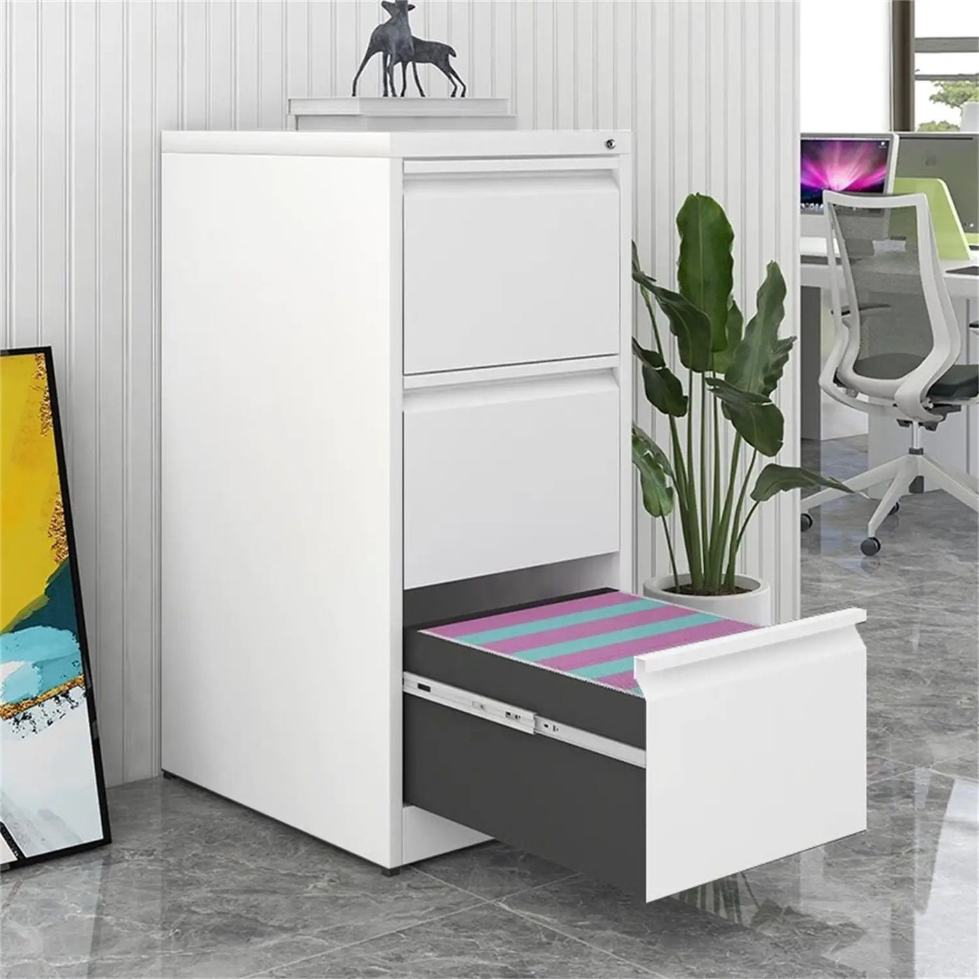 Durable Metal 3 Drawer File Cabinet With Lock For Office Storage by Unique Piece Furniture
