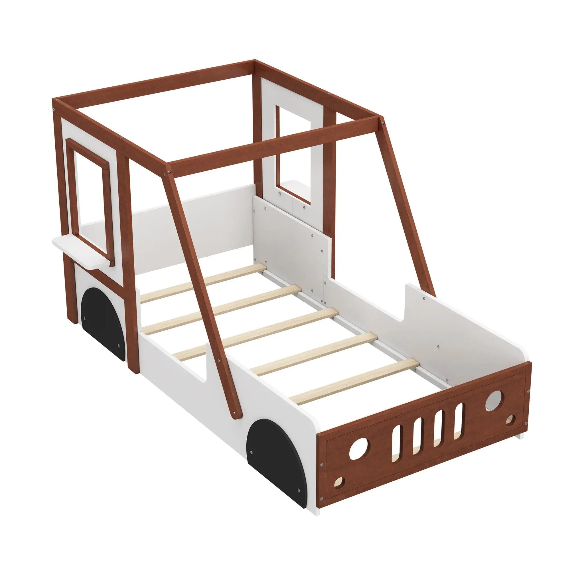 Fun Play Design Twin Size Car Bed, Kids Platform Bed In Car Shaped For Kids Boys Girls Teens - White / Orange by Unique Piece Furniture