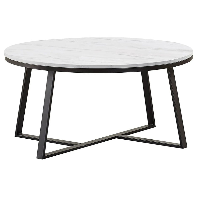 Hugo Round Faux Marble Coffee Table White and Matte Black by Unique Piece Furniture