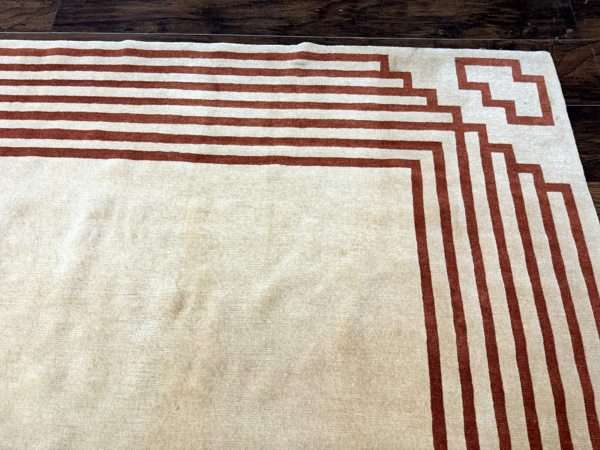 Modern Tibetan Rug 11 x 14.6, Wool and Silk, Simple Design, Handmade Large Area Rug, Cream by Jewel Rugs