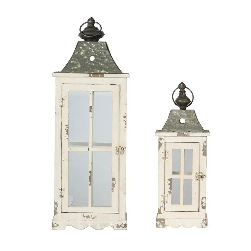 Wooden Candle Lantern Decorative, Hurricane Lantern Holder Decor For Indoor Outdoor, Home Garden - Ivory by Unique Piece Furniture