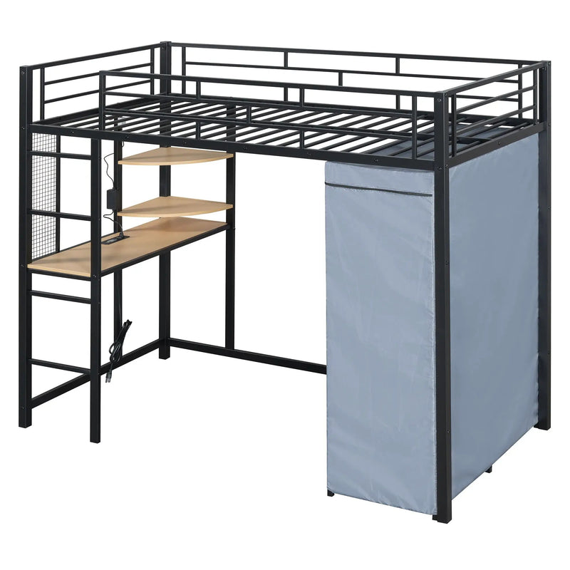 Loft Bed With Desk, Shelves, Power Outlet, LED Light And Wardrobe by HouseOfZazla