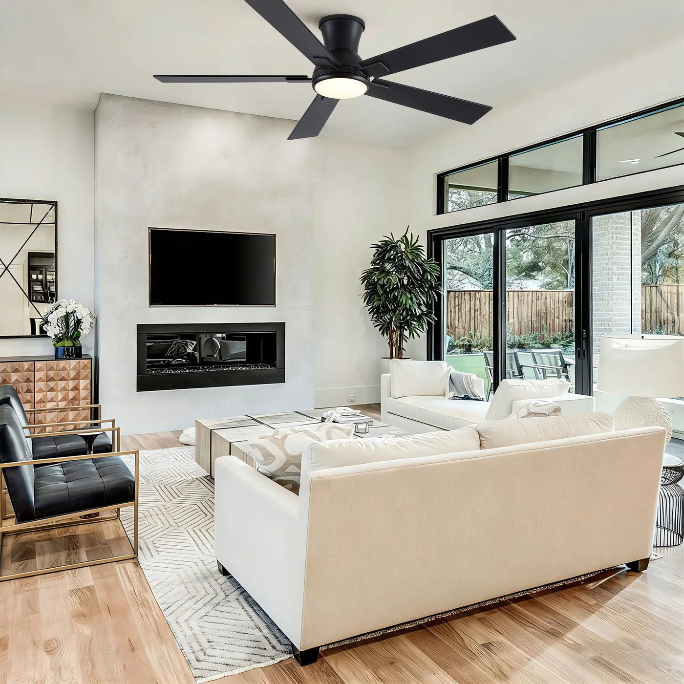 Low Profile Flush Mount Intergrated LED Ceiling Fan With Light And Reversible Quiet Motor by HouseOfZazla